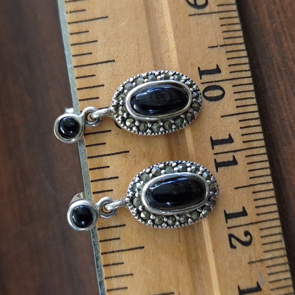 Sterling Black Onyx Marcosite Earrings